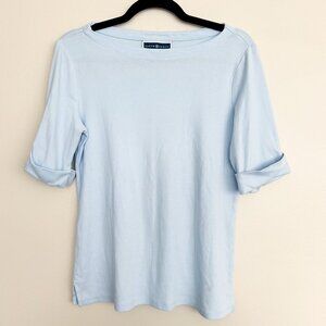 Karen Scott Eco Cotton Tee M | Soft Blue Minimalist Coastal Basic